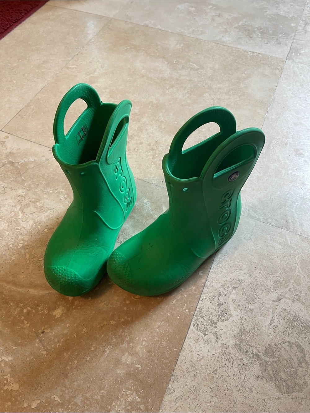 CROCS Kids' Bright Green Pull-On Rain Boots with Handles